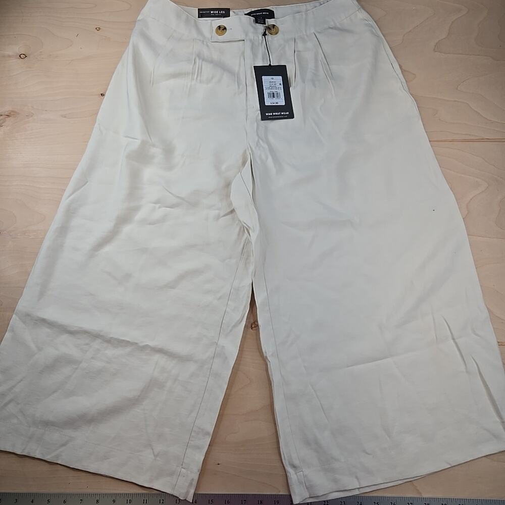 Who What Wear Wide Leg Crop High Rise Women's Cream Pants Sz 12